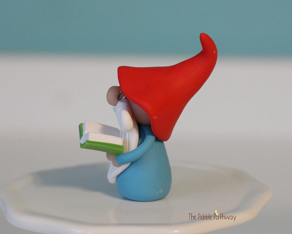 Gnome with glasses and green book - teacher professor gnome - miniature garden gnome figure - Jarrett