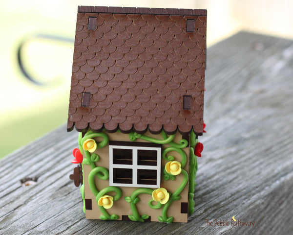 Tiny home for itty bitty gnome - springtime miniature house with red and yellow flowers - village cottage