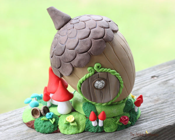 Acorn and mushrooms Fairy House with lights and hidden compartment