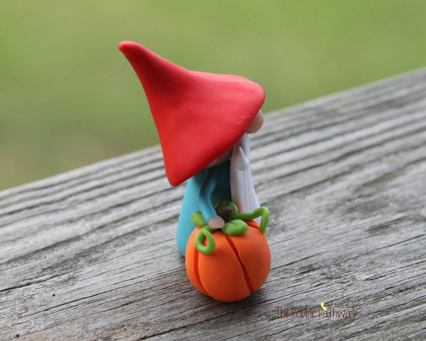 Gnome with pumpkin - miniature garden gnome figure