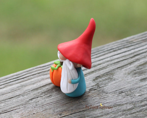 Gnome with pumpkin - miniature garden gnome figure