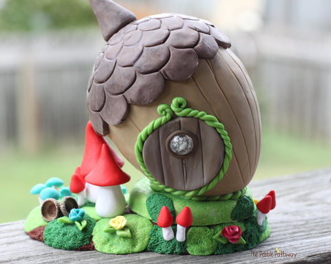 Acorn and mushrooms Fairy House with lights and hidden compartment