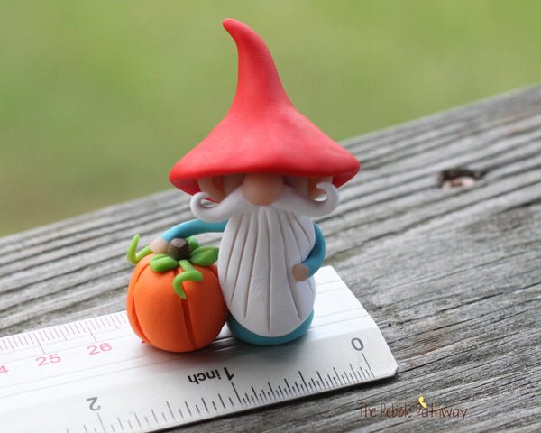 Gnome with pumpkin - miniature garden gnome figure