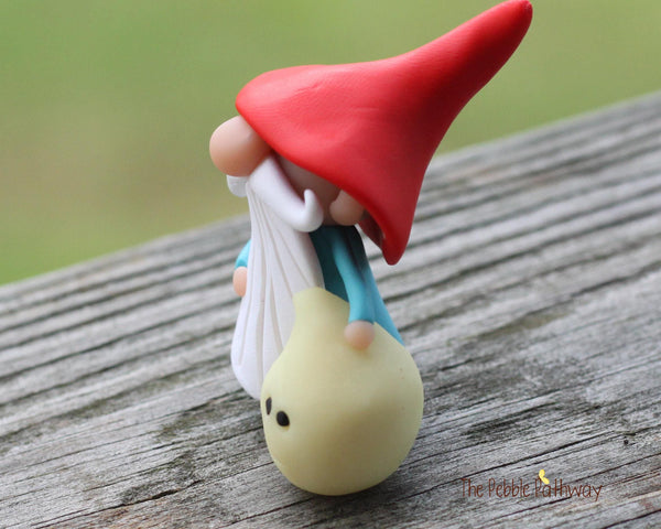 Gnome with ghost - miniature garden gnome figure - glow in the dark