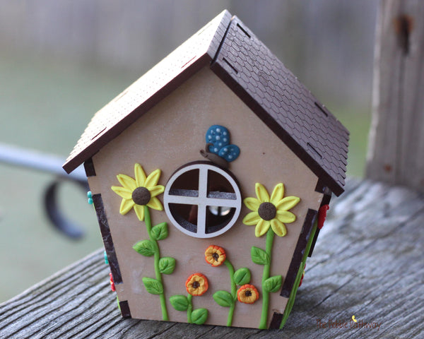 Tiny home for itty bitty gnome - springtime miniature house with wildflowers - village cottage