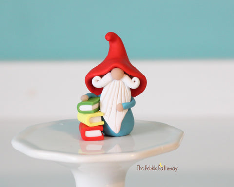 Gnome with books - miniature garden gnome figure - Matsya