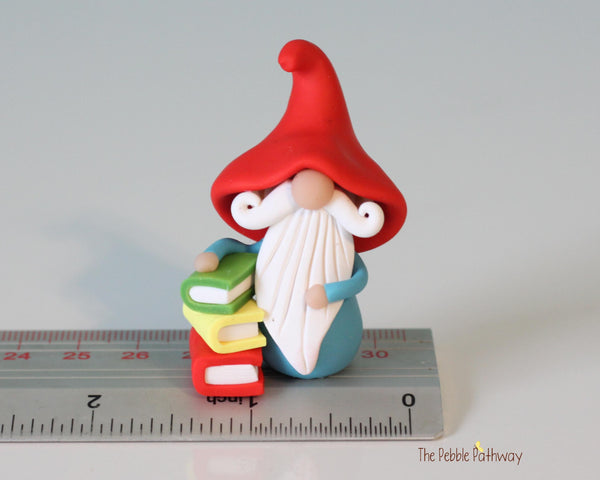 Gnome with books - miniature garden gnome figure - Matsya