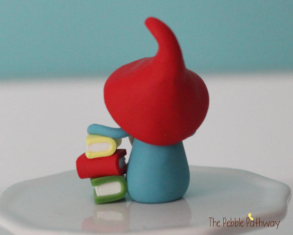 Gnome with books - miniature garden gnome figure bibliophile - Freed