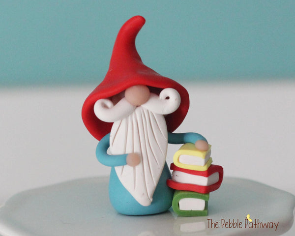 Gnome with books - miniature garden gnome figure bibliophile - Freed