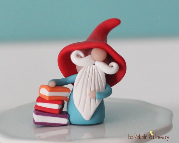 Gnome with books - miniature garden gnome figure bibliophile - Patch