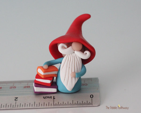 Gnome with books - miniature garden gnome figure bibliophile - Patch