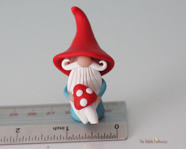 Gnome with mushroom - miniature garden gnome figure - Carlyle