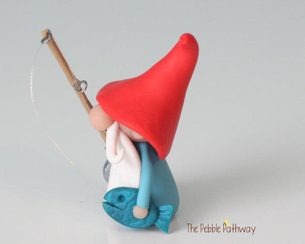 Fisherman Gnome - miniature garden gnome figure - Holcomb