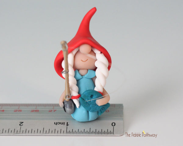 Fishing gnomette - miniature garden girl gnome figure - Mandisa