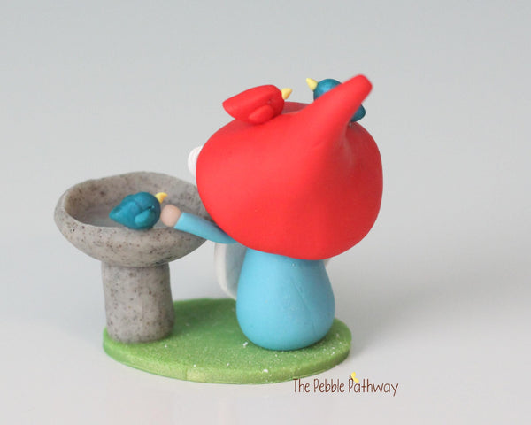Bird lover gnome - Gnome with birdbath - miniature garden gnome figure - Oran