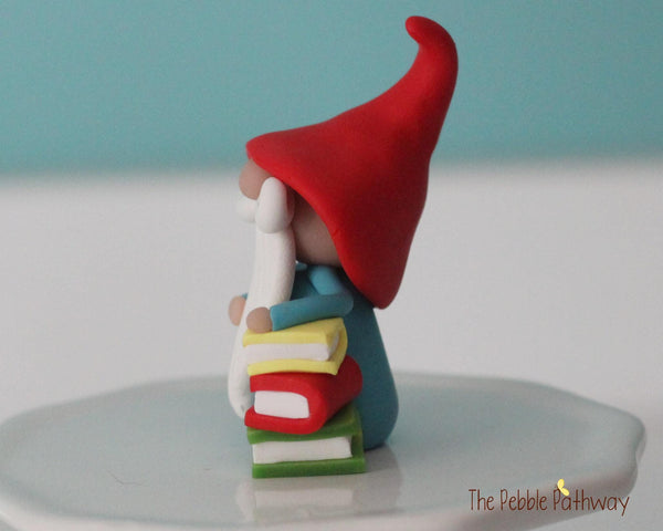 Gnome with books - miniature garden gnome figure bibliophile - Freed