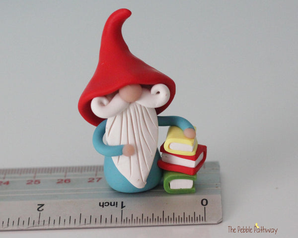Gnome with books - miniature garden gnome figure bibliophile - Freed