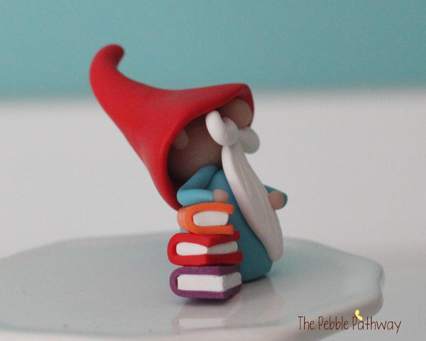Gnome with books - miniature garden gnome figure bibliophile - Patch