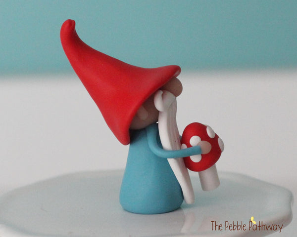 Gnome with mushroom - miniature garden gnome figure - Carlyle