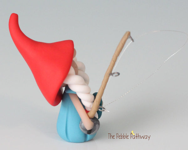 Fishing gnomette - miniature garden girl gnome figure - Mandisa