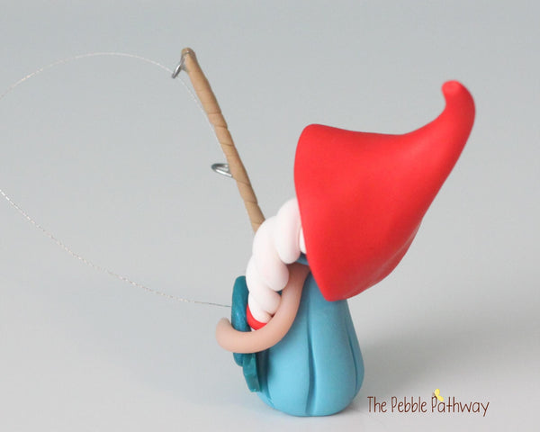 Fishing gnomette - miniature garden girl gnome figure - Mandisa