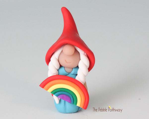Rainbow Gnomette - A lucky miniature garden girl gnome full of love - Sapna