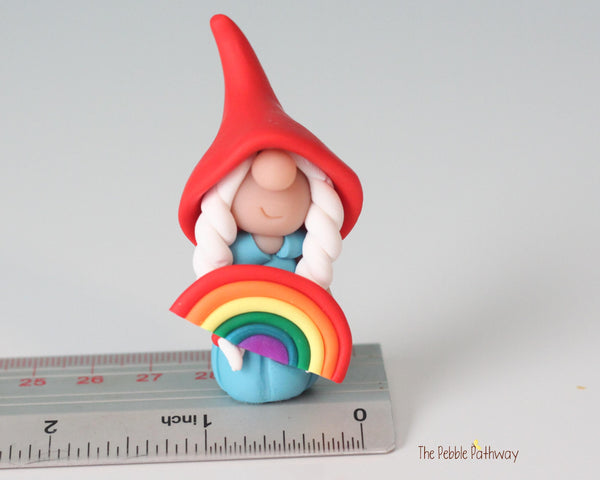 Rainbow Gnomette - A lucky miniature garden girl gnome full of love - Sapna