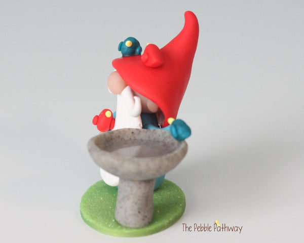 Bird lover gnome - Gnome with birdbath - miniature garden gnome figure - Oran