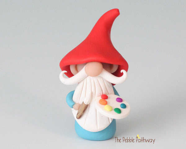 Artist gnome - Gnome with paint brush and palette - miniature garden gnome figure - Harti