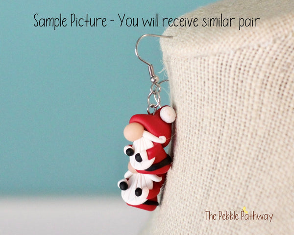 Tiny Santa Gnome Earrings - Cute polymer clay jewelry - ThePebblePathway