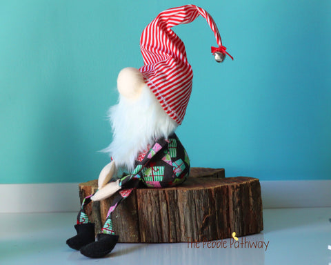 Stuffed gnome with presents pajamas and stripey hat - Akram - Ships free - ThePebblePathway