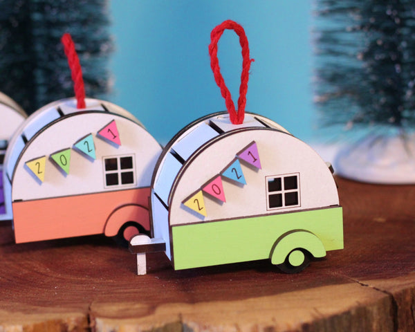 2022 Tiny Retro Camper Ornament in Pastel colors - ThePebblePathway