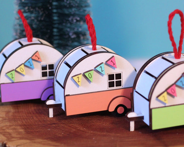 2022 Tiny Retro Camper Ornament in Pastel colors - ThePebblePathway