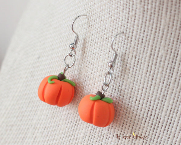 Halloween Orange Pumpkin Earrings, Polymer Clay - ThePebblePathway