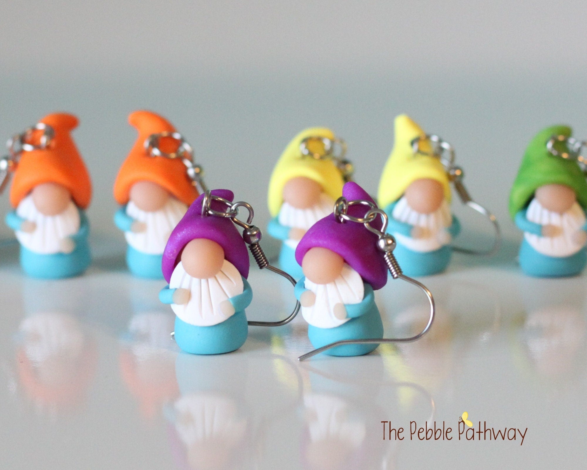 Tiny Gnome Earrings - You pick hat color - Cute and colorful polymer clay jewelry - ThePebblePathway