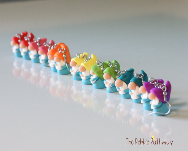 Tiny Gnome Earrings - You pick hat color - Cute and colorful polymer clay jewelry - ThePebblePathway