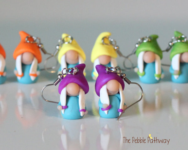 Tiny Girl Gnome Earrings - You pick hat color - Cute and colorful polymer clay jewelry - ThePebblePathway