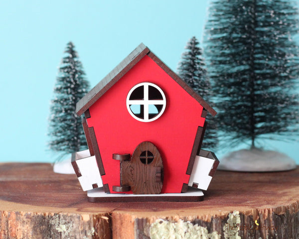 Tiny home with window boxes for itty bitty gnome - holiday miniature house village cottage - ThePebblePathway
