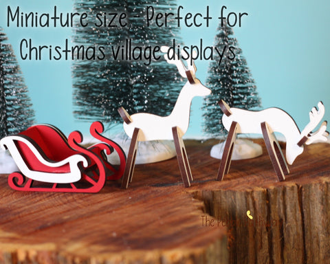 Miniature sleigh and reindeer for christmas village miniatures display - ThePebblePathway